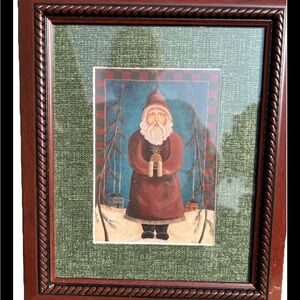 David Harden Signed Folk Art Santa Holding Pineapple Custom Framed Print 8”x10”